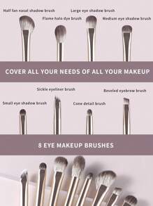 8pcs Portable Multifunctional Makeup Brush Set For Face And Eyes, Includes Blending Brush, Eyebrow Brush, Detail Brush