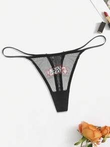 Bragas De Tanga Transpirables Con Estampado De Encaje Y Dibujos Animados Para Mujer