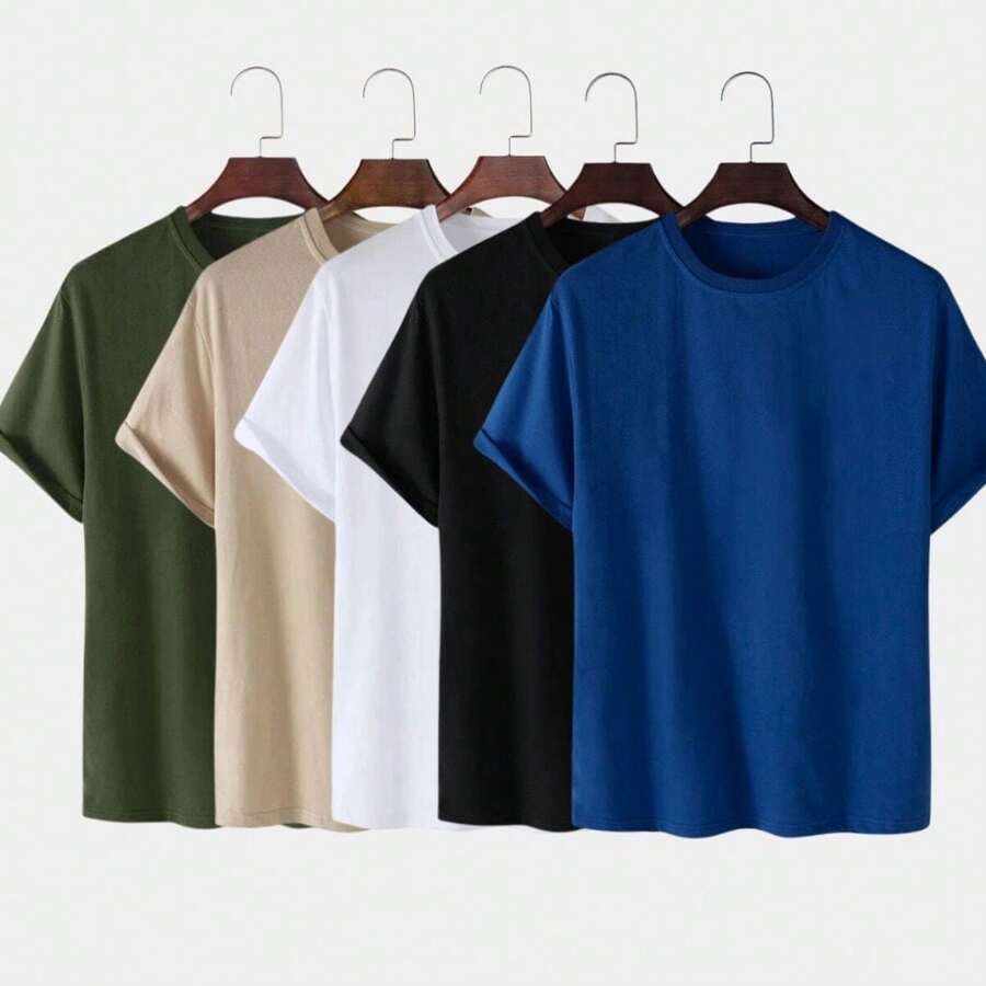 Kit 5 Basic T-Shirts Streetwear Shirt Slim Men's T-Shirt Promotion Cotton Various Colors - Multicolor - Ver 1
