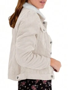 Shendy Vendy Women's Short Corduroy Jacket With Shearling Lining - Beige - View 2