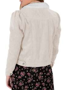 Shendy Vendy Women's Short Corduroy Jacket With Shearling Lining - Beige - View 3