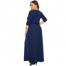 High Elastic Plus Size Dress, Long Party Dresses - 藍色 - 查看 3
