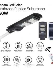FOUND HOME Lámpara Solar 60w Luminaria Suburbana Alumbrado Con Brazo exterior jardin  suburbana pisos patios terrazas - Negro - Ver 2