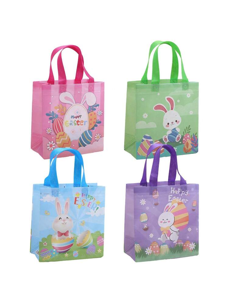 12 Sacchetti Regalo In Tessuto Non Tessuto Per Pasqua, Con Manici, 20x20x15 Cm, Motivi Di Conigli E Uova, Riutilizzabili Per Feste, Baby Shower E Compleanni