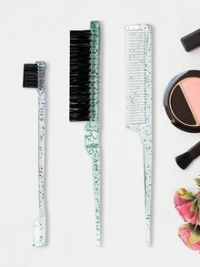 3件套梳子，包括1把尖尾梳、1把边缘梳和1把后梳，双头尖尾梳，适用于修眉、长发、化妆、美发沙龙工具 - 彩色 - 查看 1