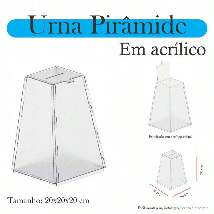Urna Acrílico Sorteio Caixa Sugestões Pirâmide cofre 30X20Cm - Transparente - Visão 1