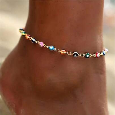 1 Pieza Pulsera De Tobillo Con Ojos Turcos Multicolores Y Diseño Bohemio De Moda, Adecuada Para El Uso Diario De Las Mujeres Y Joyería De Playa