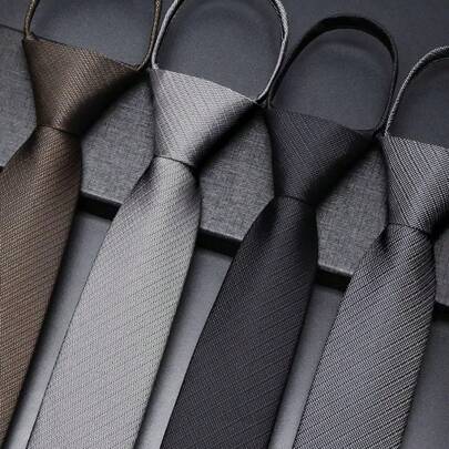 1pc Men Pre-Tied Zipper Type Black Herringb1 Pattern Necktie For Business Shirts, Formal Attire, Gentleman British Style Vintage Tie 48cm*6cm WorkMen Necktie