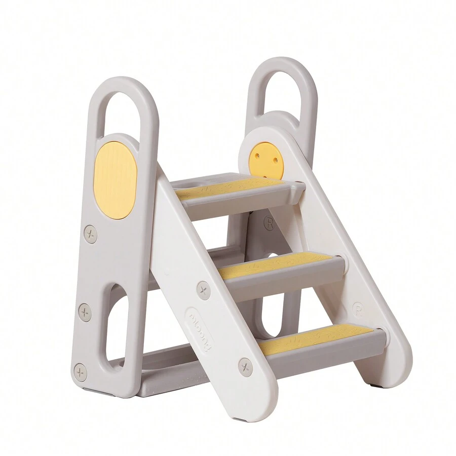 Kids Step Stool Foldable For Bathroom Sink, Easy Folding Non-Slip Bathroom Stool Toilet Potty Training Stool, Adjustable Toddler Ladder Kitchen Counter Stool Helper - Yellow - View 1