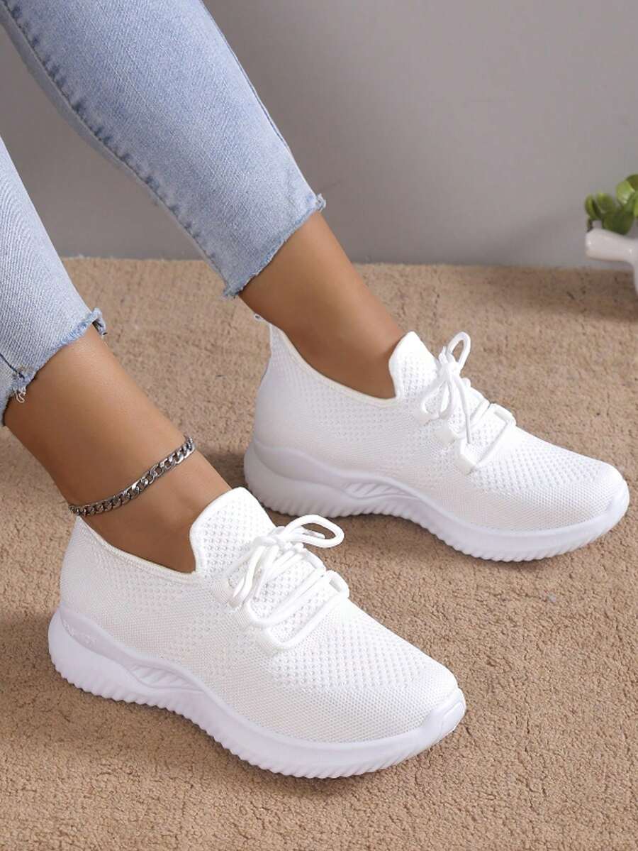 Của phụ nữ Đúng mốt Thoáng khí Giày thể thao , Giải trí Thiết kế Với Màu thuần Lưới Và Ren - trắng - Xem 1