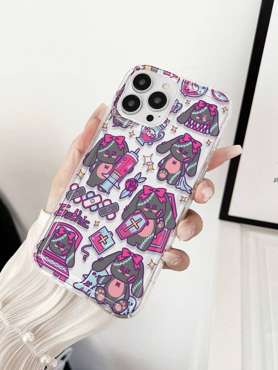 1pc Transparent Airbag Gray Pink Y2k Style Shockproof Tpu Phone Case Compatible With IPhone 15 Pro Max - Multicolor - View 1