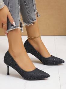 2024 新款极简性感风格高跟鞋，性感，黑色职业鞋，不会让你的脚感到疲劳，优雅的法式女鞋 - 黑色 - 查看 2