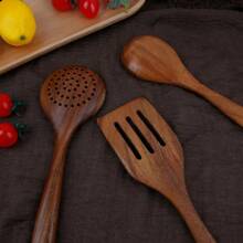 AIUHI 4pcs Wooden Kitchen Utensils Set, Spoons Wok Spatulas Natural Wooden Set For Non-Stick Pan