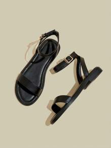 Women's Flat Open Toe Strap Sandals, Soft Sole Beach Shoes For Summer - Black - View 4