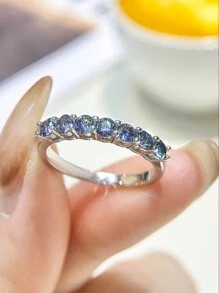 1件矽鑽鑽石訂婚戒指女士用婚戒,s925純銀許諾戒指,永恆戒指,周年紀念戒指,豪華精美珠寶禮物 - 銀色 - 查看 5