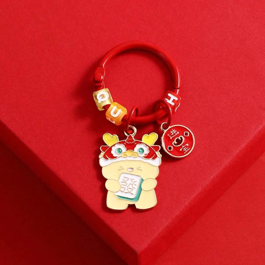 1pc Red Animal Fortune Dragon Year China-Chic Rising Lion Metal Dragon Pendant Creative Car Key Chain Cute Bag Hanging Decoration New Year Gift Key Chain Charms