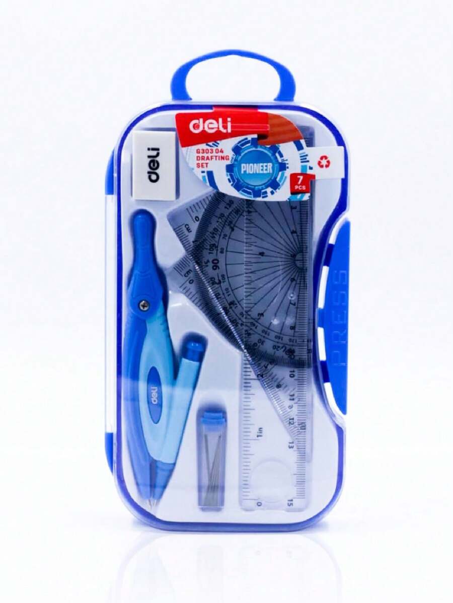 Juego de Estuche Geométrico Escolar, 8 pcs - Azul - Ver 1