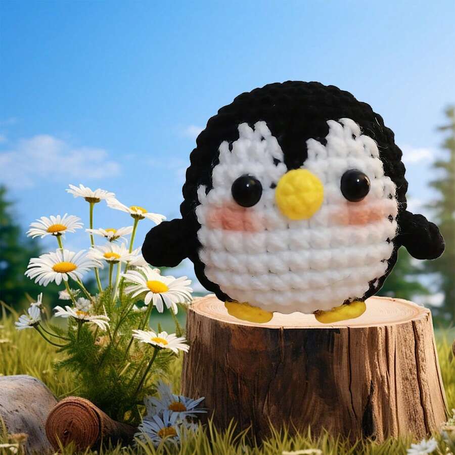 針織動物diy套件,附有逐步視頻教程,包含鉤針、羊毛娃娃製作套件,適合初學者和作為創意禮物,節日和生日派對用品,藝術和手工藝品家居裝飾 - 黑與白 - 查看 1