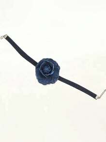 1 Peça Vintage Colar Gargantilha Corrente Clavícula com Flor de Rosa 3D de Denim