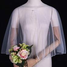 1pc Simple Women's Short Chiffon Shawl, Bridal Wedding Dress Accessory Fall Clothes For Women - Multicolor - View 15