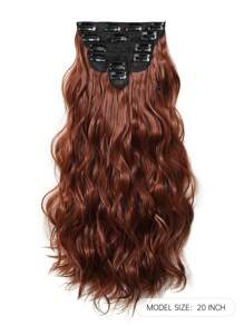 6pcs/Set Soft Wavy Hair Extensions, 20 Inch Red-Brown Clip-In Curly Synthetic Fiber Hair Extensions, Suitable For Halloween Party And Daily Use - Rusty Rose - View 3