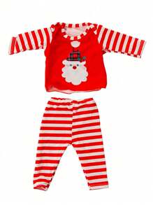 18英寸美式娃娃服裝套裝(不包括娃娃),條紋聖誕紅衣服+褲子+鞋子+襪子+鈴鐺+貼紙,適合43厘米娃娃 - 紅色 - 查看 4