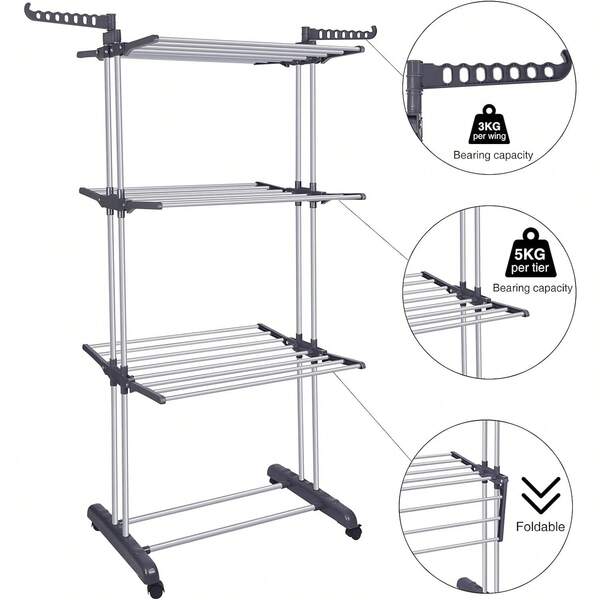 Clothes Drying Rack Folding Clothes Rail 4 Tier Clothes Horses Rack