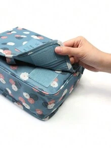 Polyester Hanging Toiletry Bag With Floral Pattern Makeup Bag Make Up Organizer For Bathroom Cruise Essential Toiletry Bags Summer Travel Essentials For Beach Vacation Holiday School Supplies Dorm Essentials Back To School - Blue - View 3