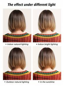 Pelucas Haircube De 12 Pulgadas De Color Marrón Degradado Para Mujeres, Pelucas Cortas Y Rectas Con Flequillo, Peinado Corto Y Temperamental, Pelucas Sintéticas Hermosas Y De Moda Resistentes Al Calor - Marrón - Ver 9