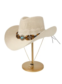 1pc Cowboy Hat Western Style With Wide Brim And Rolled Edges, Jazz Hat, Sun Hat For Women, Breathable Anti-Uv Outdoor Climbing Cap, Unisex, British Tophats Boho Cowboy Hat Cowgirl Hat Halloween