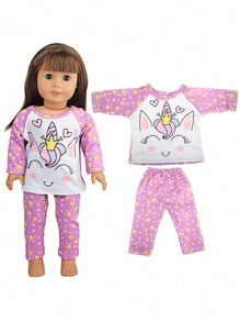 1 pièce de vêtements de poupée de 18 pouces, pyjama de poupée à motif de dessin animé mignon comme cadeau d'anniversaire ou de festival pour filles et garçons, adapté aux poupées fille ou garçon de 18 pouces et autres accessoires de poupée, décoration de la maison