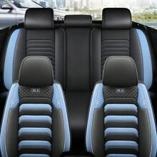 5 Seats Full Set Pu Leather Car Seat Covers, All Seasons Compatible With Cars, Pickup Trucks And Suvs - Blue - View 1