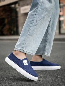 男士休闲鞋时尚乐福鞋轻便透气舒适帆布鞋，日常通勤休闲平底鞋 - 藍色 - 查看 5