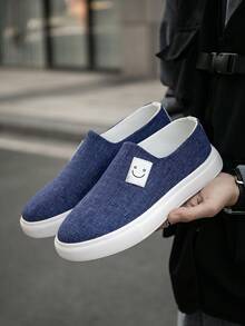 男士休闲鞋时尚乐福鞋轻便透气舒适帆布鞋，日常通勤休闲平底鞋 - 藍色 - 查看 2