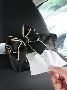 1pc Soft PU Leather Car Tissue Box Car Sun Visor Type Block Hanging Container Towel Napkin Holder Paper Rack Organizer Storage Bag - Black - View 3