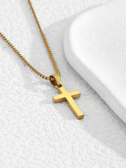 1pc Kids Fashionable Simple Cross Pendant Necklace Stainless Steel Choker For Boys Street Jewelry For Daily Decoration