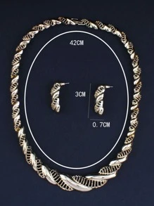 3 件/套黄金首饰套装，包括镂空叶形项链和耳环，适合女性，适合圣诞节、情人节、母亲节、感恩节、教师节、结婚周年纪念日、婚礼和派对首饰、新娘首饰套装、妈妈、母亲、母亲节、礼物 - 金黃色 - 查看 4