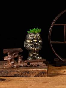 1 件树脂麻瓜脸雕塑花盆多肉植物盆栽装饰 - 銅色 - 查看 5