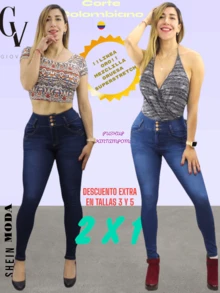 JEANS PANTALON MEZCLILLA DAMA CORTE COLOMBIANO PUSH UP LEVANTAPOMPAS COMPRA 2 PAGA 1 - Multicolor - Ver 2