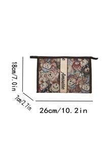 Bolsa de cosméticos de mano de tela de poliéster con estampado de oso lindo, organizador de tocador portátil y de moda para interiores y exteriores con compartimentos de malla para gran capacidad, bolsa de maquillaje, estuche de maquillaje, accesorios de maquillaje, artículos de viaje, esenciales de viaje para mujeres
