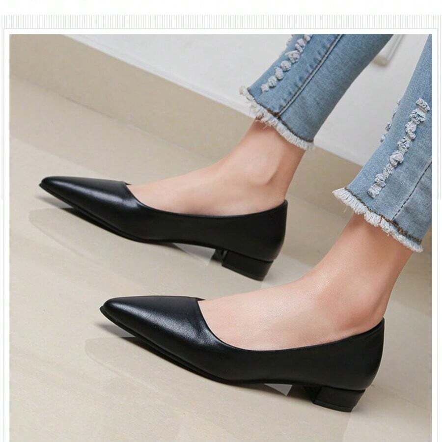 Zapatos de moda para mujeres 2024 Nuevo estilo suave Puntera Tacón alto/grueso/bajo Bombas con tallas grandes - Negro - Ver 1