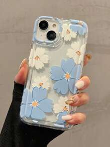Daisy 1pc Thick TPU Shockproof Phone Case With Large Transparent Blue Flower Pattern, Compatible With IPhone 16, 15, 14, 13, 12, 11 Pro Max And Series