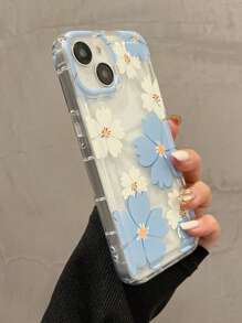 Daisy 1pc Thick TPU Shockproof Phone Case With Large Transparent Blue Flower Pattern, Compatible With IPhone 16, 15, 14, 13, 12, 11 Pro Max And Series