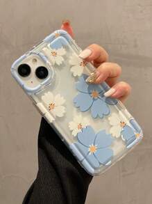 Daisy 1pc Thick TPU Shockproof Phone Case With Large Transparent Blue Flower Pattern, Compatible With IPhone 16, 15, 14, 13, 12, 11 Pro Max And Series