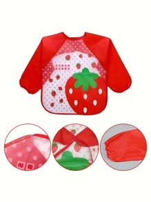 1件兒童可反轉的長袖塗鴉罩衣,餵食圍兜 - 紅色 - 查看 2