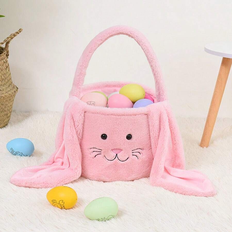 1pc Cute Bunny Ears Candy Bag, Easter Eggs Collection Basket, Portable Gift Bucket, For Easter Storagehalloween Decor, Christmas Decorations, Birthday Decorations, Autumn Decor, Wedding Box/Gift, Christmas Gifts, Gift Box, Pumpkin, Cup Accessories - Pink - View 1