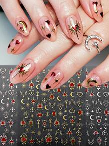 3包红色爱心美甲贴纸 3D 古铜银色玫瑰金爱心星月金属图腾美甲装饰滑动式自粘美甲贴纸 女士儿童女孩DIY美甲美甲用品 - 彩色 - 查看 2