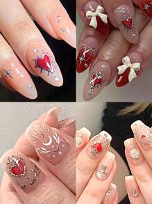 3包红色爱心美甲贴纸 3D 古铜银色玫瑰金爱心星月金属图腾美甲装饰滑动式自粘美甲贴纸 女士儿童女孩DIY美甲美甲用品 - 彩色 - 查看 7