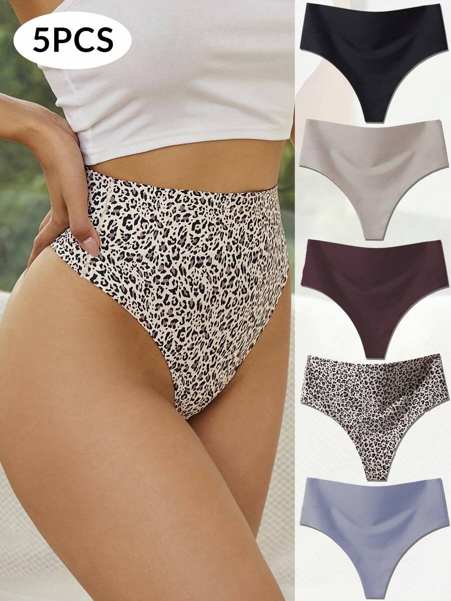 FINETOO 5pcs Women High Waisted Seamless Comfortable Sexy Thongs Panties