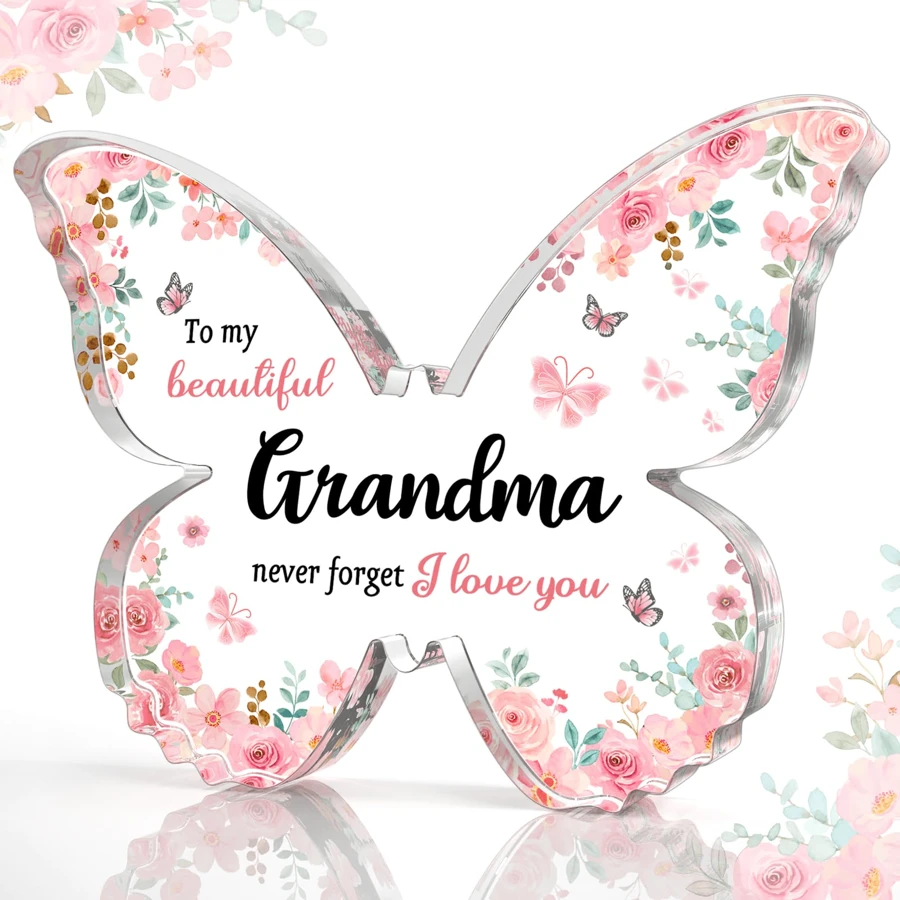 Gifts For Grandma, Best Grandma Birthday Gift, Mother's Day Gift, Gifts For Grandma Grandmother, Beautiful Butterfly-Shaped Acrylic Plaque Keepsake - To My Beautiful Grandma Birthday Graduation
